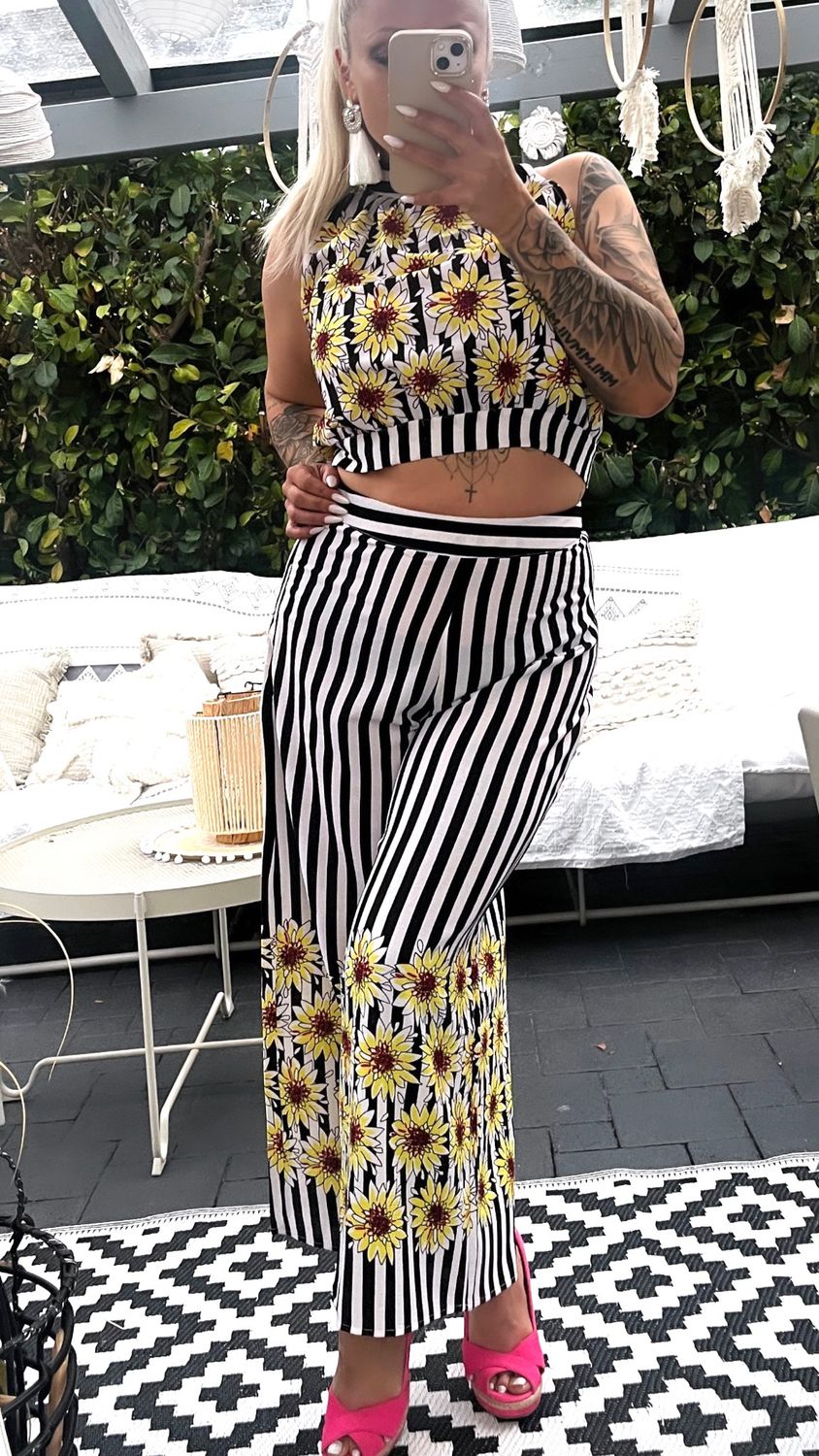 2 Teiler Set mit 7/8 Hose und rückenfreies Top