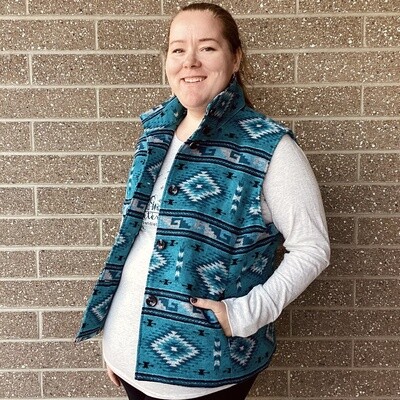 Ladies MontanaCo Pendleton Round-Up Turquoise Aztec Vest