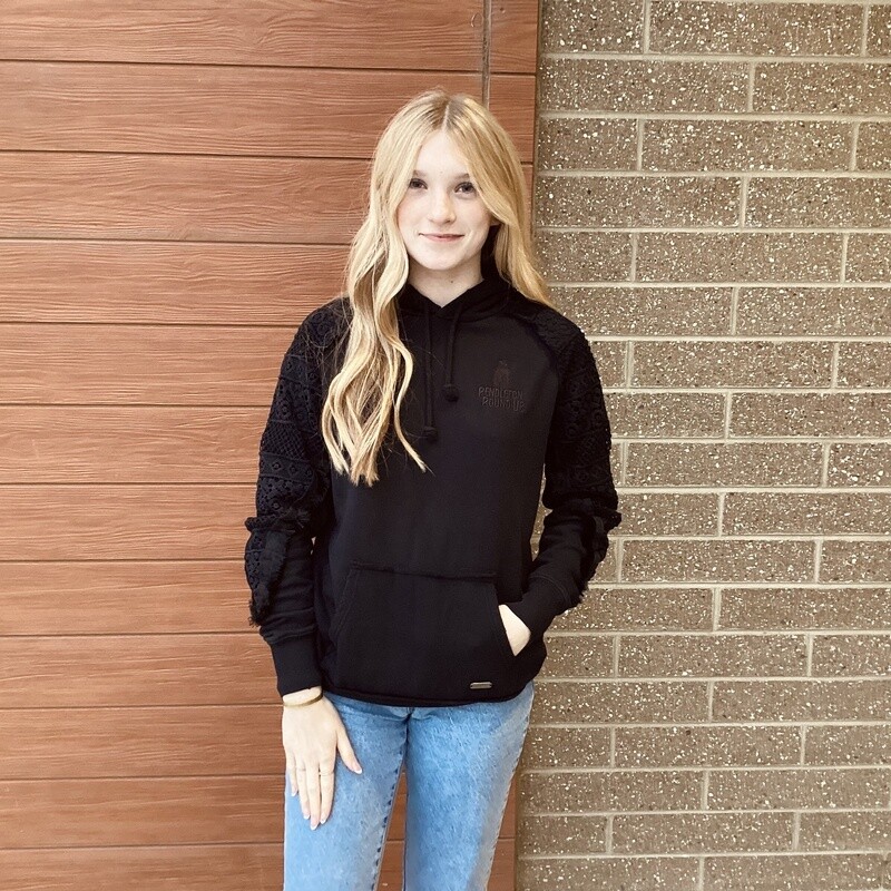 Ladies Hooey Pendleton Round-Up Black Lace Sleeve Hoodie