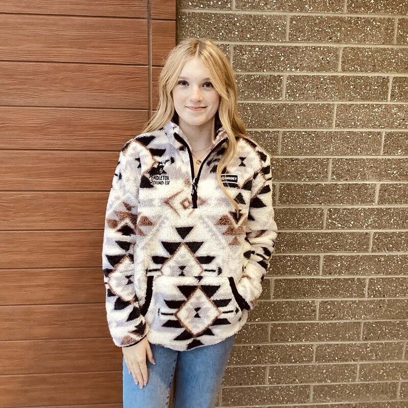 Ladies Hooey Pendleton Round-Up Cream Aztec Fleece Pullover
