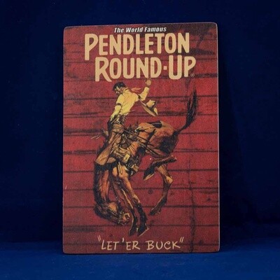 Pendleton Round-Up Wooden Barnwood Postcard