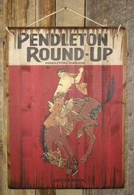 Large Pendleton Round-Up Wooden Sign