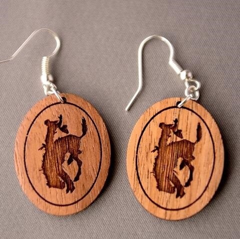 Pendleton Round-Up Wooden Oval Bucking Horse Earrings