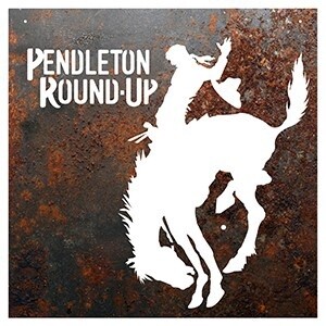 Pendleton Round-Up Rusted Metal Square Cut Out Sign