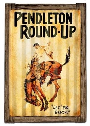 Pendleton Round-Up Corrugated Barnwood Frame Sign