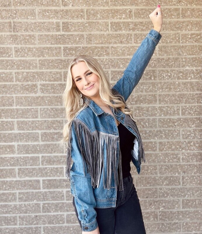 Ladies Pendleton Round-Up STS Ranchwear Gretchen Fringe Denim Jacket