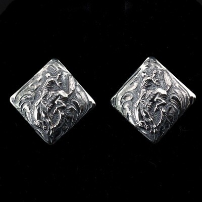 Pendleton Round-Up Vogt Diamond Shape Earrings w/ Silver Bucking Horse