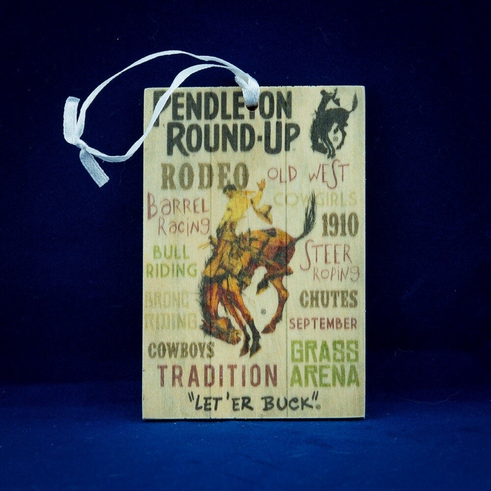 Pendleton Round-Up Wooden Gift Tag: Typography