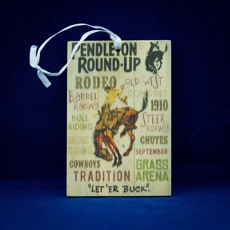 Pendleton Round-Up Wooden Gift Tag: Typography