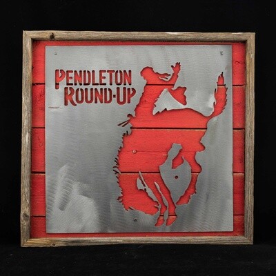 Pendleton Round-Up Framed Barnwood Square Metal Sign