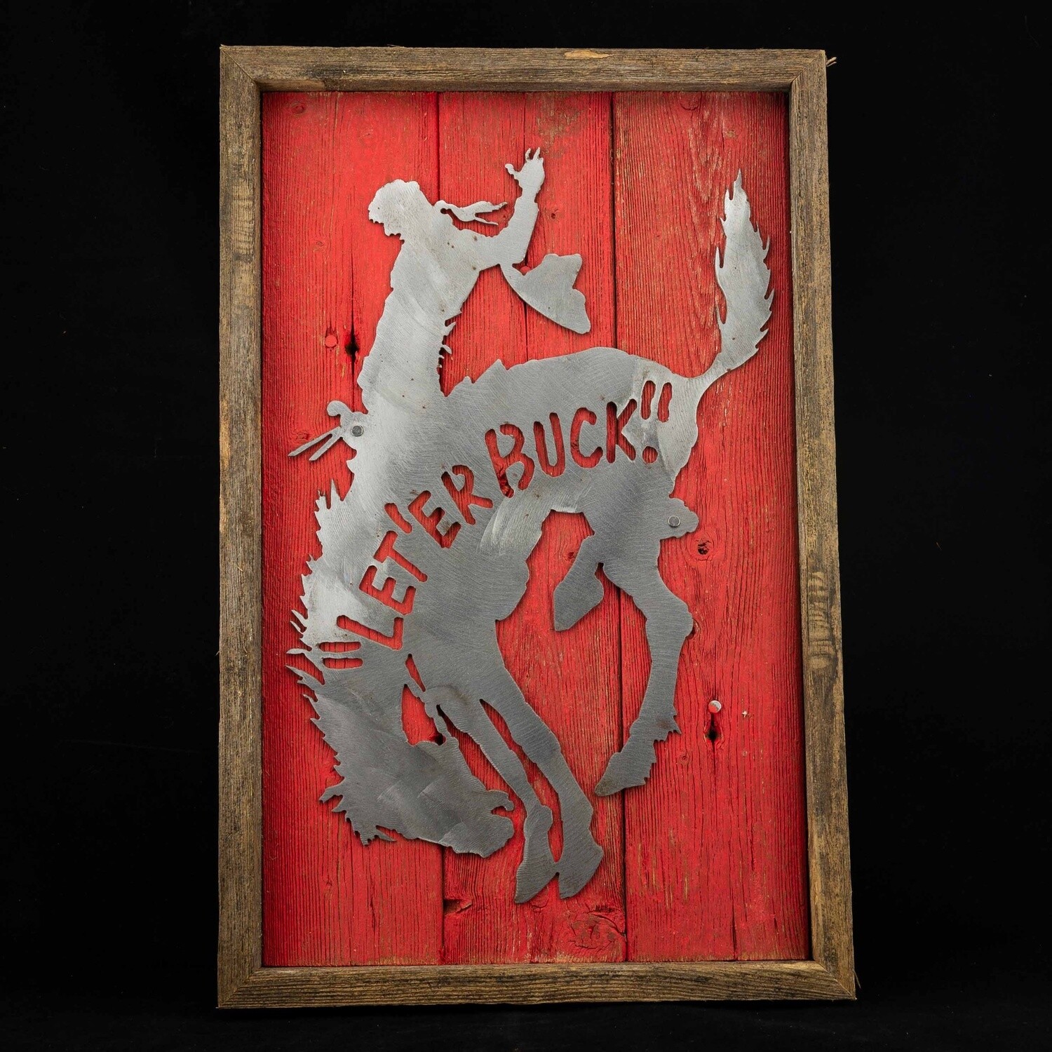 Pendleton Round-Up Framed Barnwood Metal Horse Sign