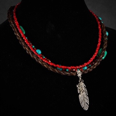 Pendleton Round-Up Horse Hair Feather Necklace