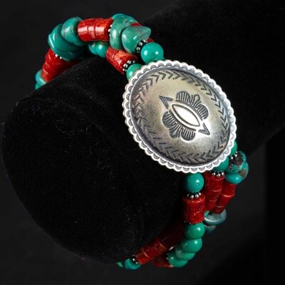 Pendleton Round-Up Coral and Turquoise Concho Bracelet