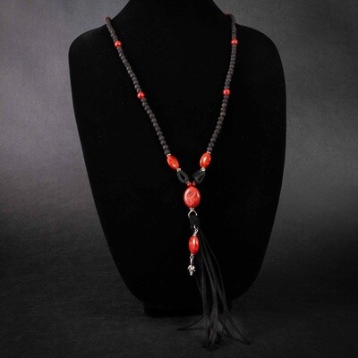 Pendleton Round-Up Coral and Lava Bead Tassel Necklace