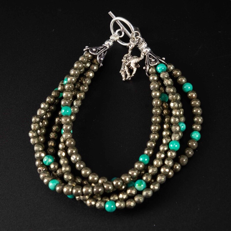 Pendleton Round-Up Pyrite and Turquoise Stone Bracelet