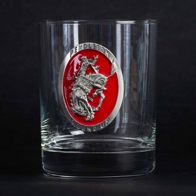 Pendleton Round-Up Red Pewter Double Old Fashioned Glass