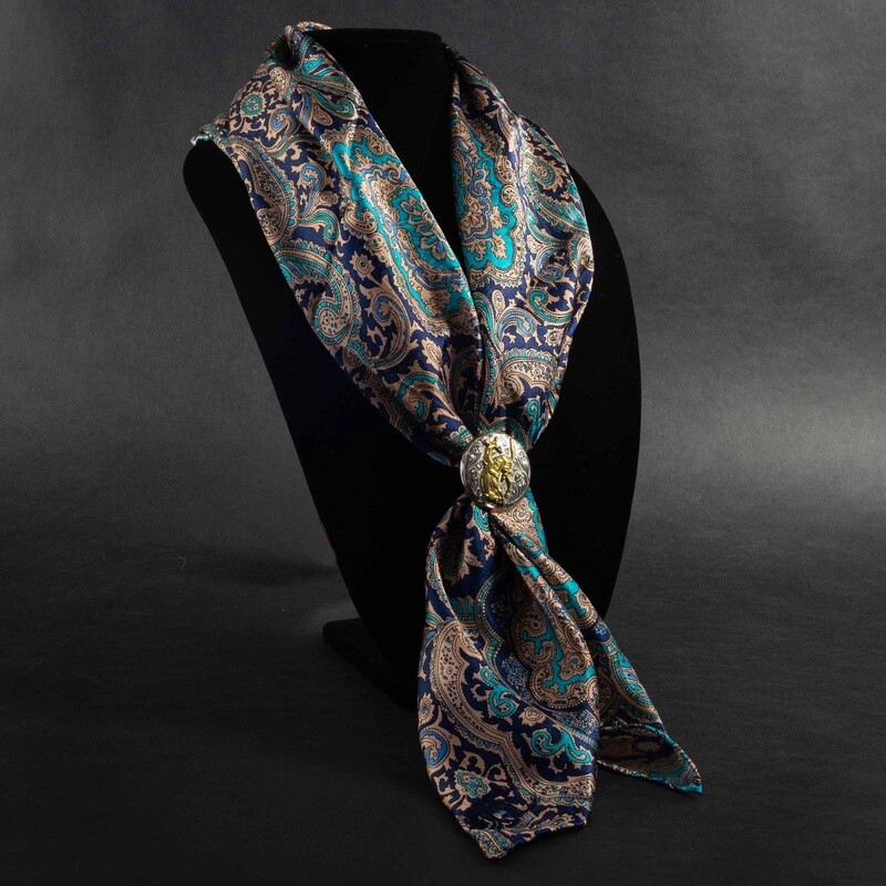 Pendleton Round-Up Blue/Gold Paisley Silk Wild Rag