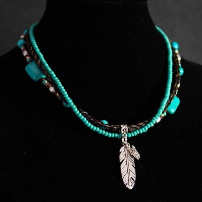 Pendleton Round-Up Horse Hair Turquoise Feather Necklace