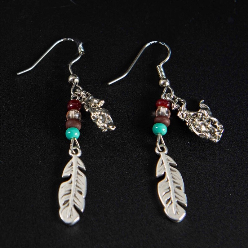 Pendleton Round-Up Beaded Feather Earrings