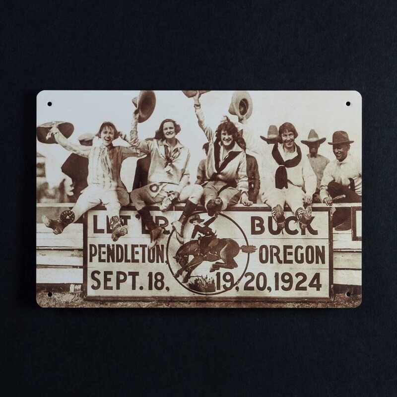 9x6 Pendleton Round-Up Four Cowgirls Metal Sign