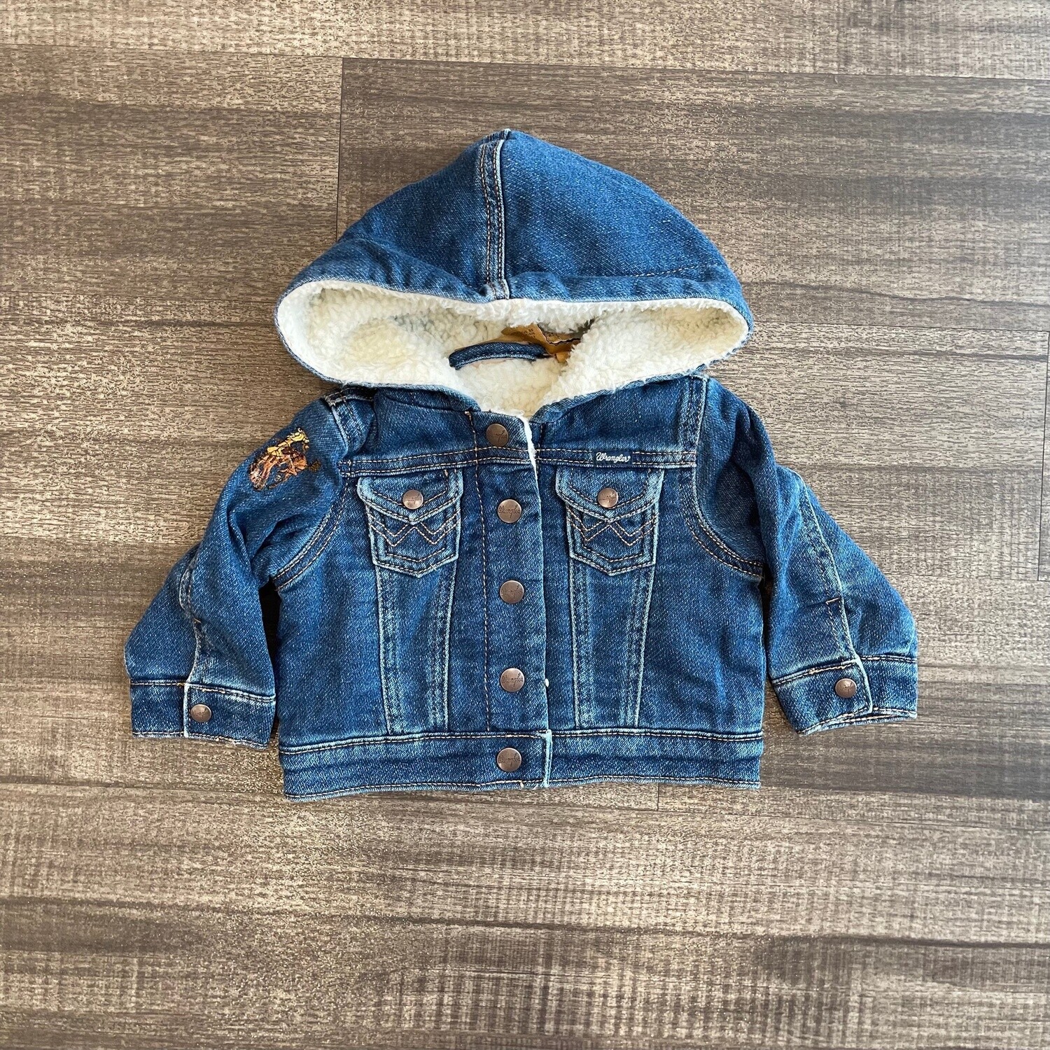 Infant Wrangler Pendleton Round-Up Hooded Denim Jacket w/ Sherpa Lining