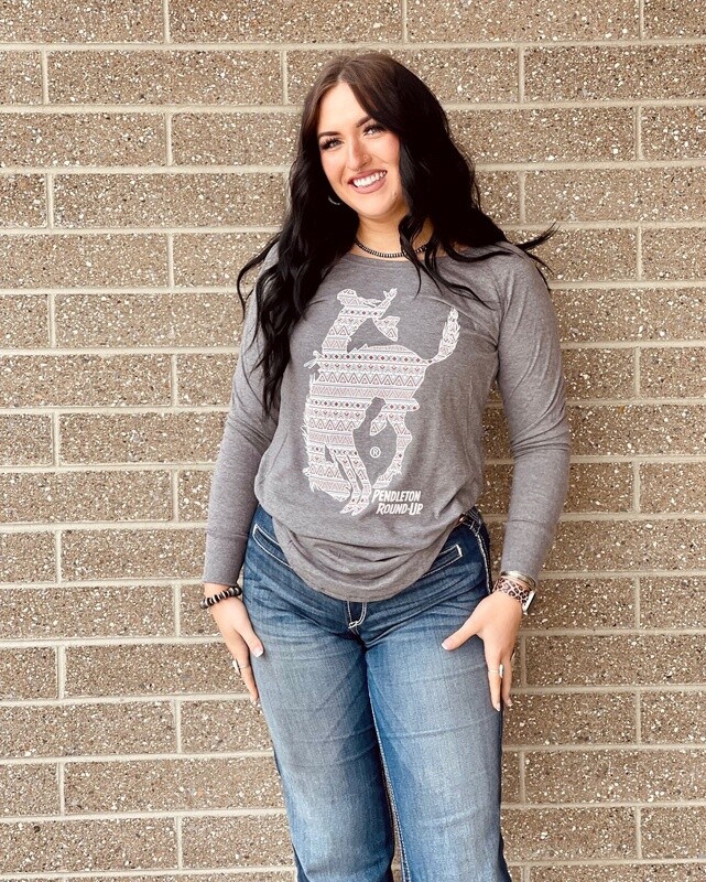 Ladies Pendleton Round-Up Long Sleeve Geometric Bucking Horse Tee