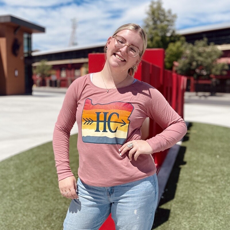 Ladies Happy Canyon Sunset Oregon Long Sleeve Tee