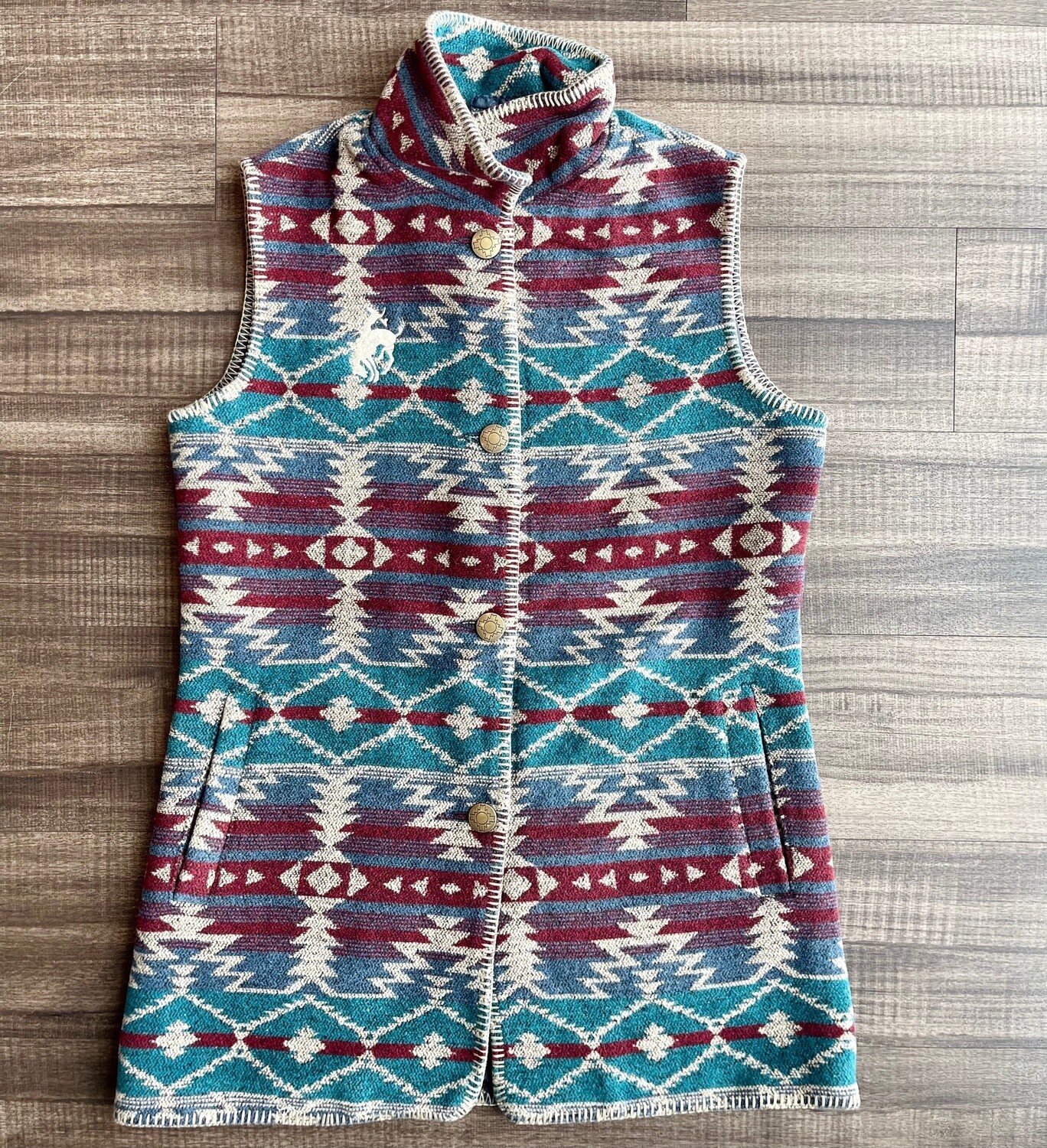 Ladies Outback Pendleton Round-up Teal Stockard Vest, size: S