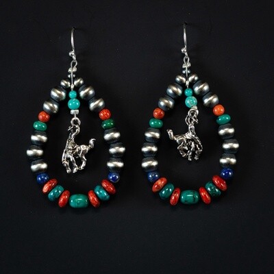 Pendleton Round-Up Navajo Pearl Coral Earrings