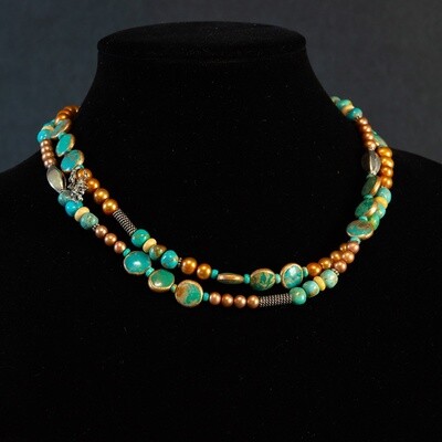 Pendleton Round-Up Turquoise Gold Pearl Necklace