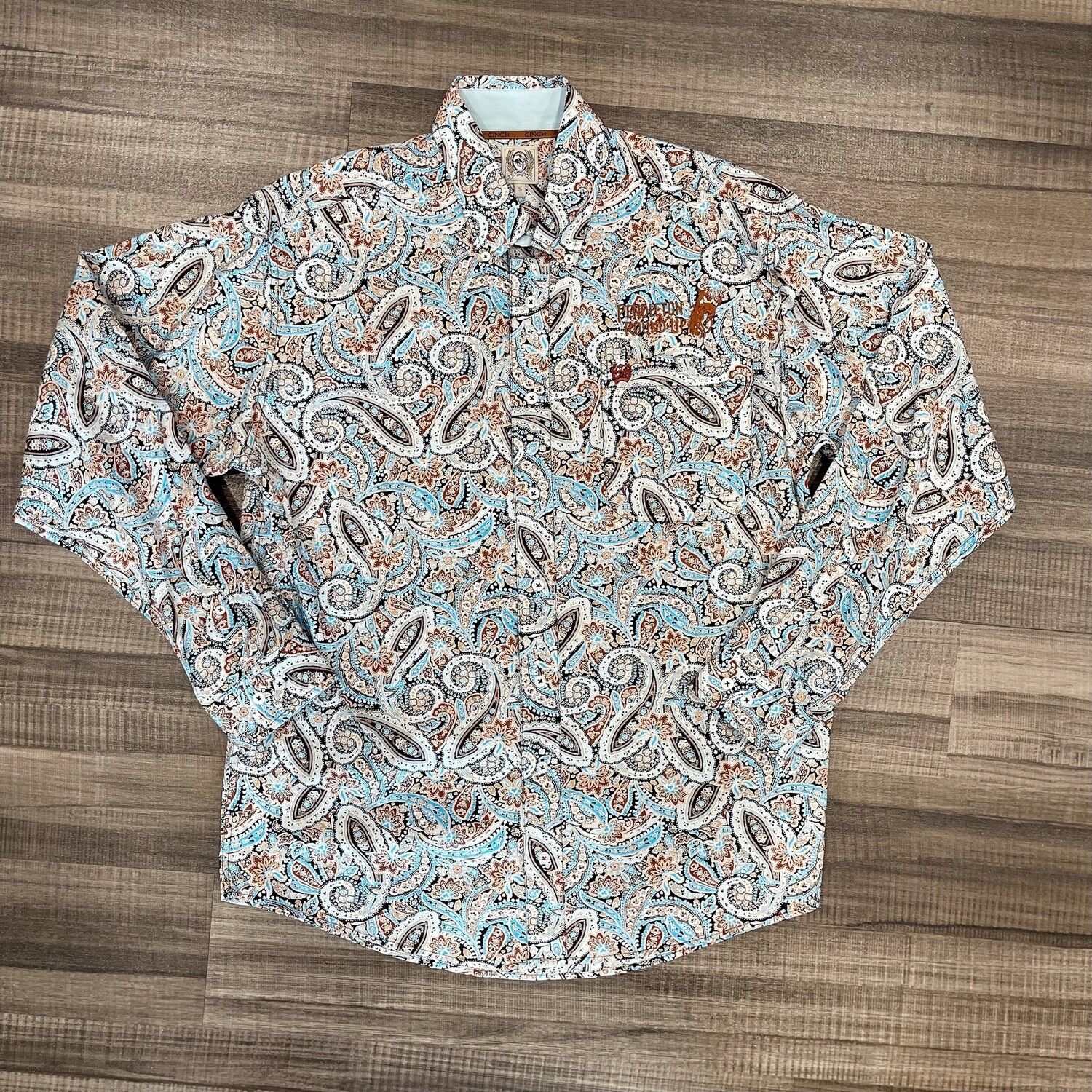 Men&#39;s Cinch Pendleton Round-Up Long Sleeve Blue/Tan Paisley Button Up