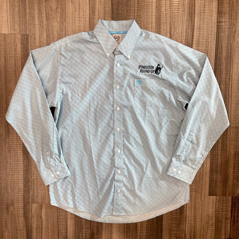 Men&#39;s Cinch Pendleton Round-Up Blue &amp; White Diamond Long Sleeve Button Up