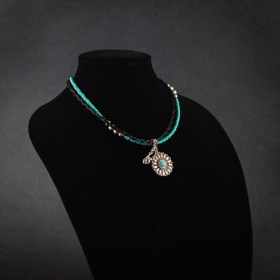 Pendleton Round-Up Horsehair Turquoise Sunflower Necklace