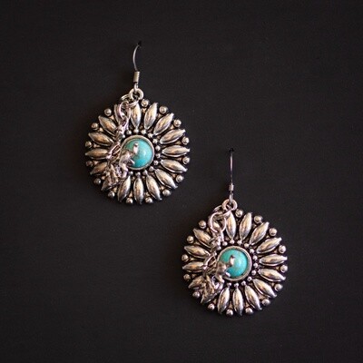 Pendleton Round-Up Turquoise Sunflower Earrings