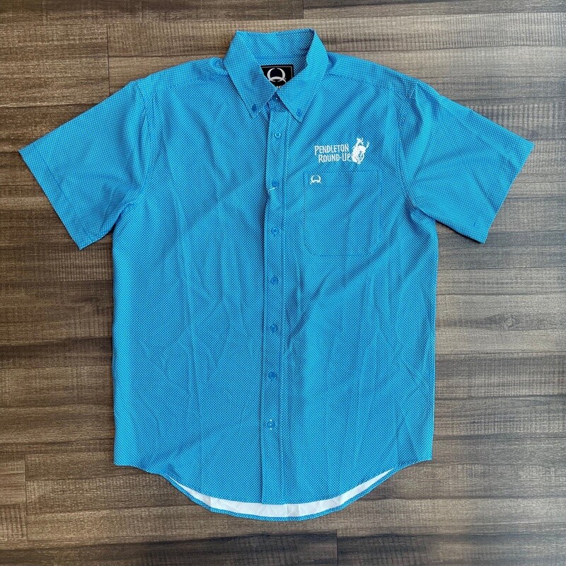 Men&#39;s Cinch Pendleton Round-Up Blue/White Dot Arena Flex Short Sleeve Button Up