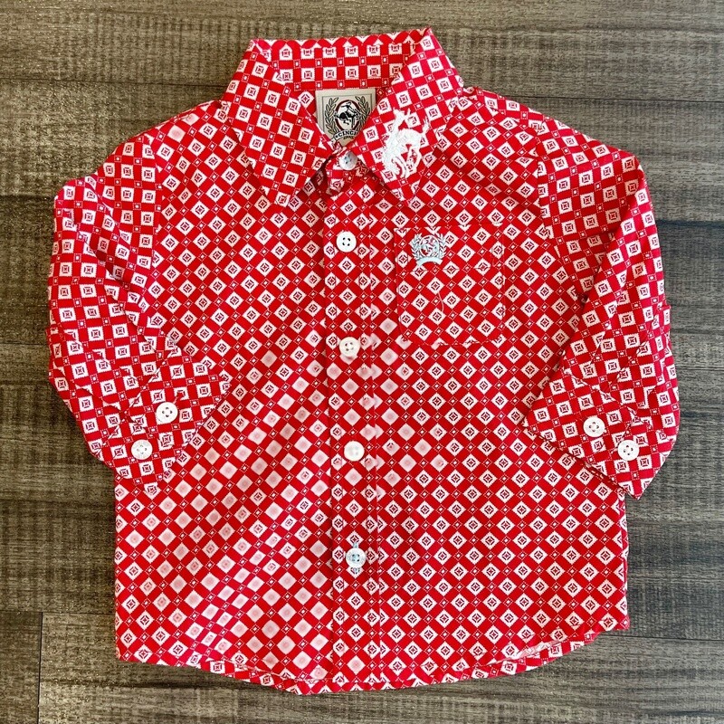 Infant Cinch Pendleton Round-Up Red White Diamond Long Sleeve Button Up