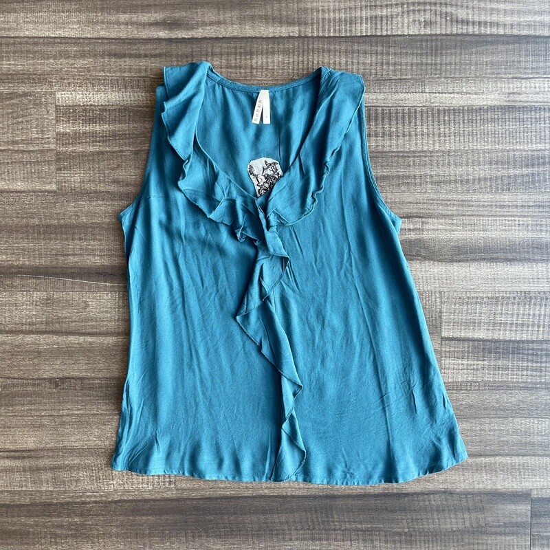 Ladies Roper Pendleton Round-Up Teal Sleeveless Ruffle Top