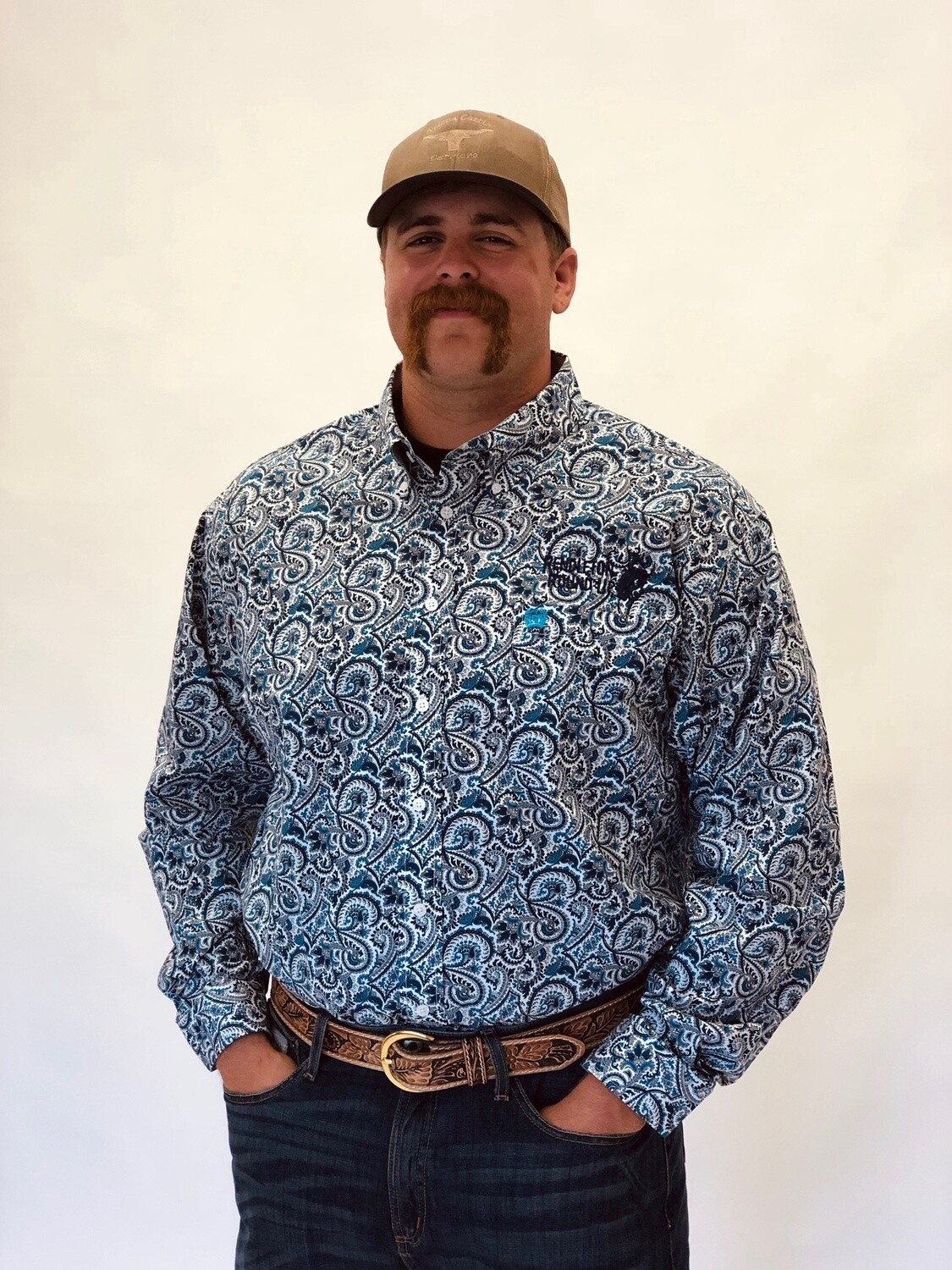 Men&#39;s Cinch Pendleton Round-Up Blue Paisley Long Sleeve Button Up, size: S