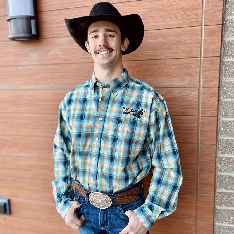 Men&#39;s Cinch Pendleton Round-Up Green Plaid Long Sleeve Button Up