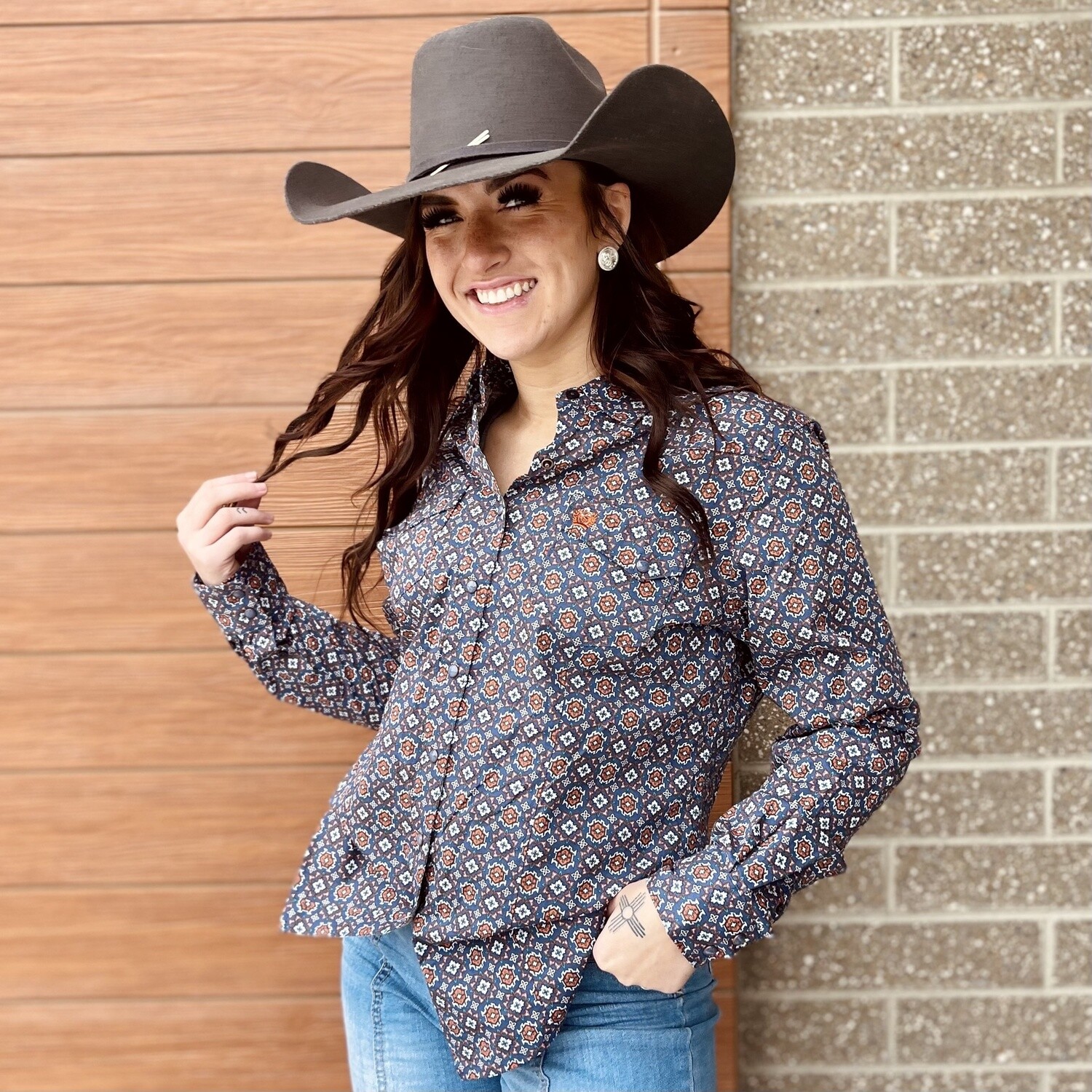 Ladies Cinch Pendleton Round-Up Long Sleeve Snap, size: L