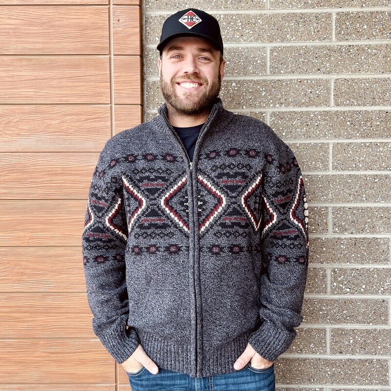 Men&#39;s Stetson Pendleton Round-Up Gray and Red Cardigan