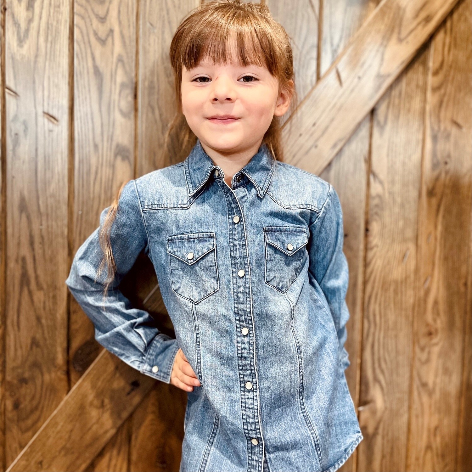 Youth Girls Cruel Pendleton Round-Up Chambray Long Sleeve Snap
