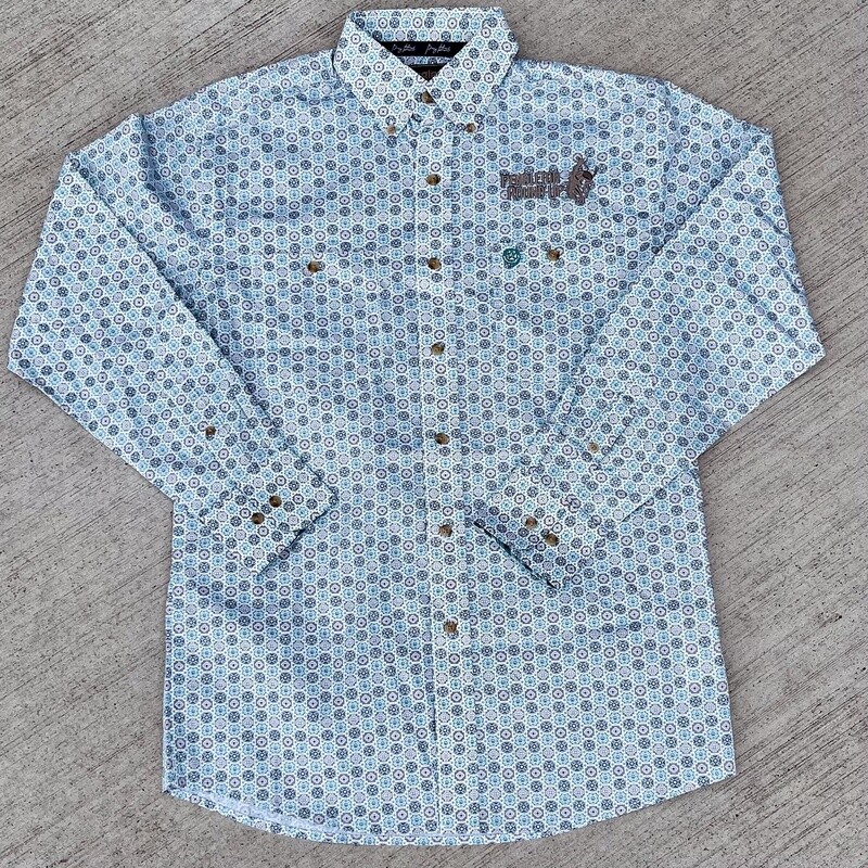 Mens Wrangler Pendleton Round-Up Teal Geometric Long Sleeve Button Up