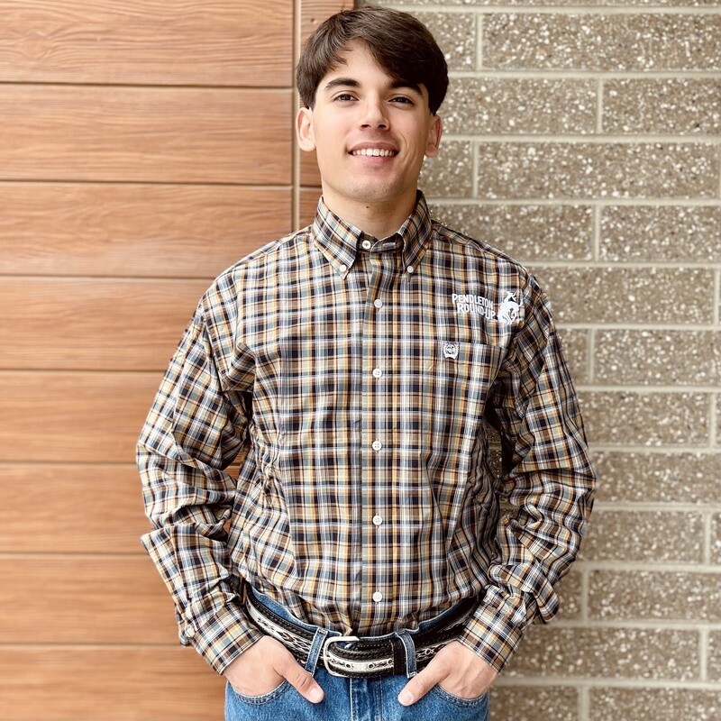 Men&#39;s Cinch Pendleton Round-Up Brown Plaid Long Sleeve Button Up