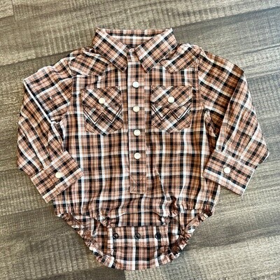 Infant Wrangler Pendleton Round-Up Brown Plaid Long Sleeve Onesie