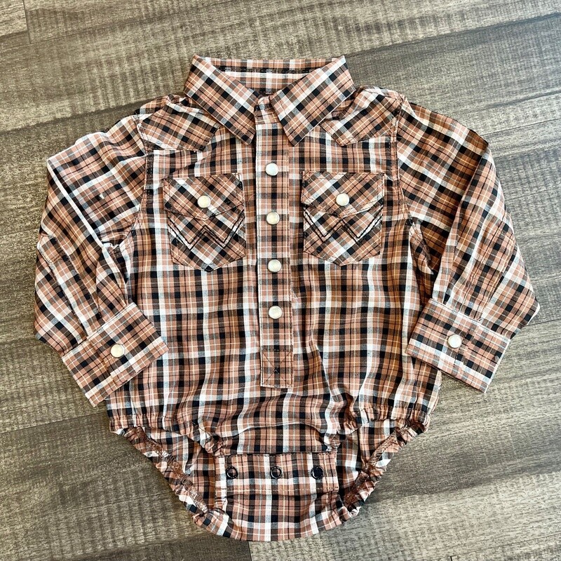 Infant Wrangler Pendleton Round-Up Brown Plaid Long Sleeve Onesie