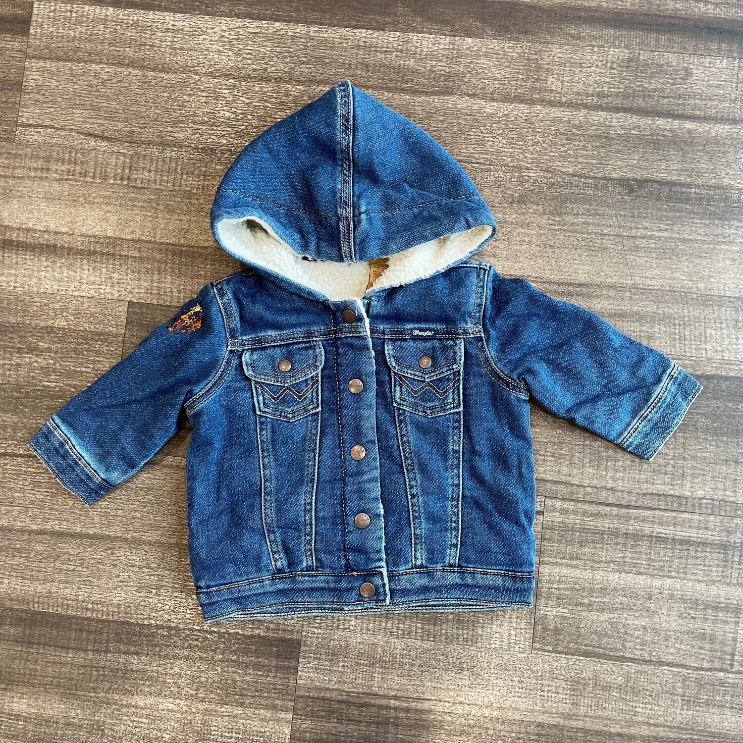 Toddler Wrangler Pendleton Round-Up Hooded Denim Jacket w/ Sherpa Lining, size: 2T