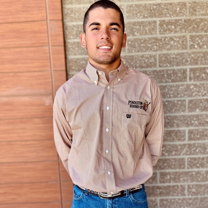 Men&#39;s Cinch Pendleton Round-Up  Brown Geometric Long Sleeve Button Up