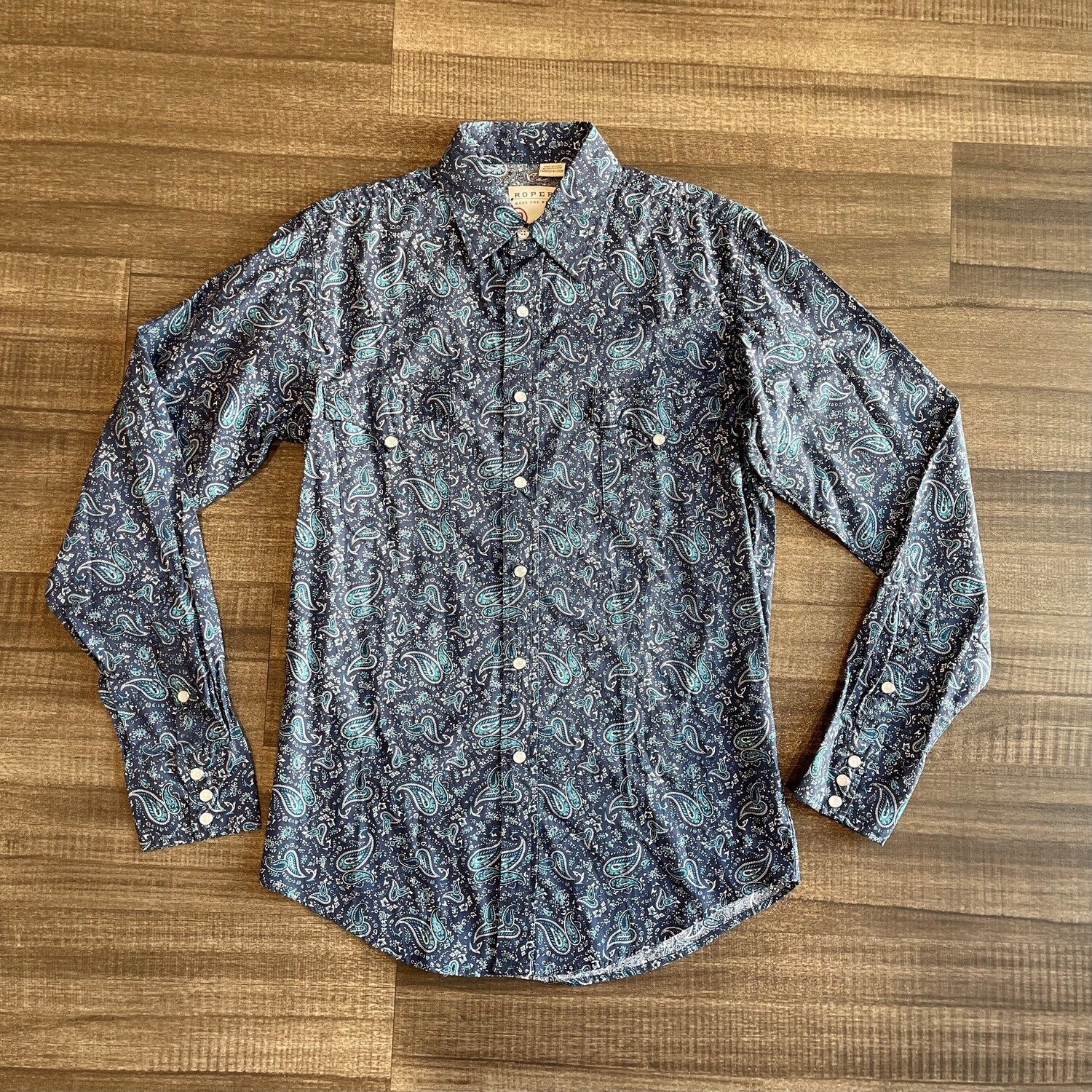 Men&#39;s Roper Pendleton Round-Up Blue Paisley Long Sleeve Snap