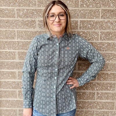 Ladies Cinch Pendleton Round-Up Teal Geometric Long Sleeve Button Up